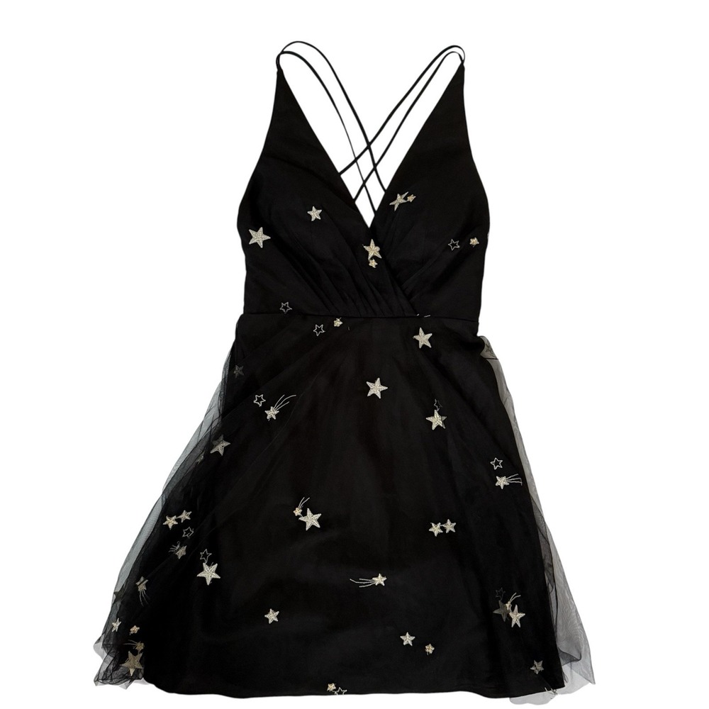 Jenny Yoo Starry Night Embroidered Tulle Dress Size 0 Black HOCO Prom Bridesmaid